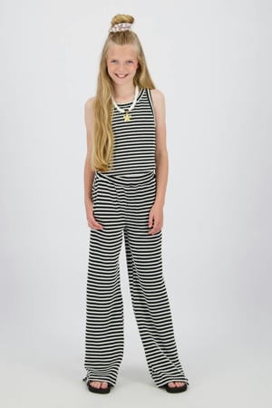 straight regular waist gestreepte casual broek zwart met textuur
