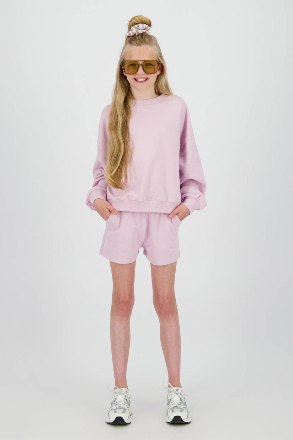 Roze meisjes Raizzed sweater met backprint, lange mouwen, ronde hals en geribde boorden