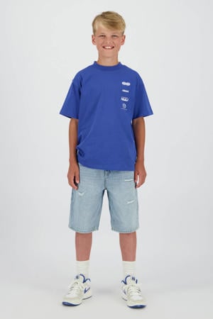 regular waist short light blue denim
