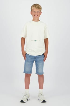 regular waist short light blue denim