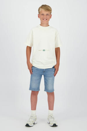 regular waist short light blue denim