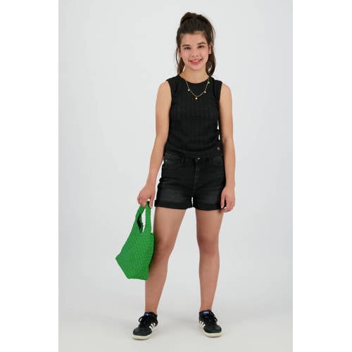 Raizzed mouwloze top zwart Meisjes Polyester Ronde hals Effen - maat 128 afbeelding