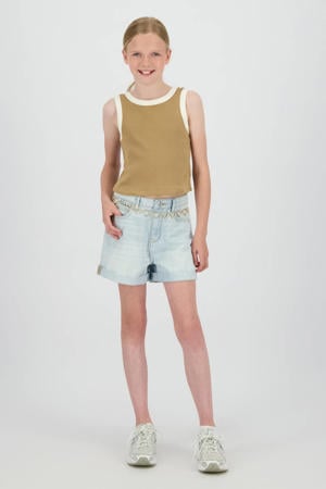 denim mouwloze top bruin