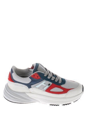 leren sneakers grijs/rood/donkerblauw
