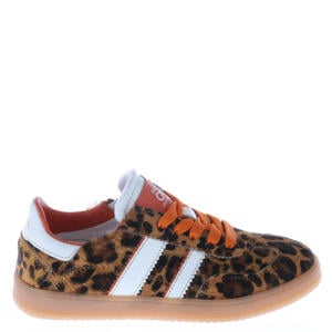 leren sneakers panterprint/oranje