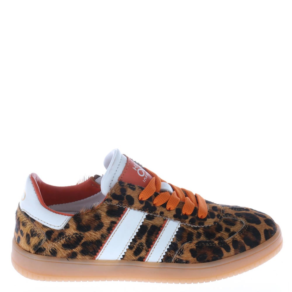 Oranje meisjes Hip leren sneakers met veters en panterprint