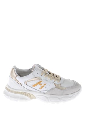 leren sneakers wit/goud