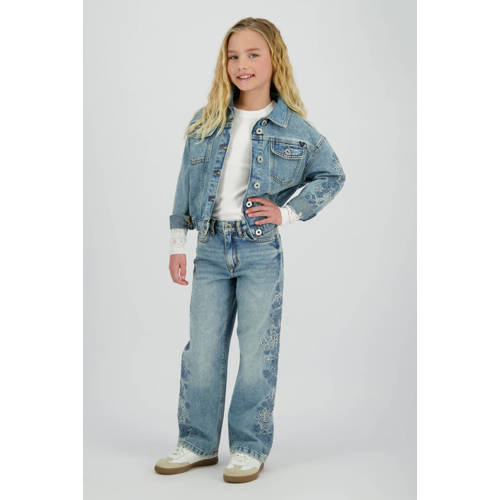 Vingino denim spijkerjas medium blue denim Blauw Bloemen