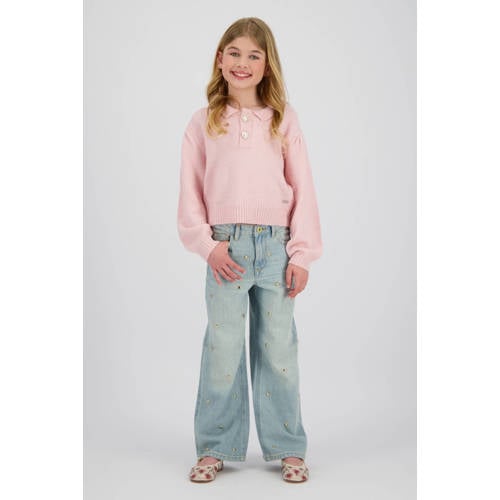 Vingino wide leg jeans wide leg jeans met hartjes light blue denim Blauw - maat 122 afbeelding
