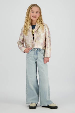 gebloemde cropped blazer beige