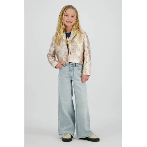 Vingino gebloemde cropped blazer beige Meisjes Polyester Reverskraag Bloemen