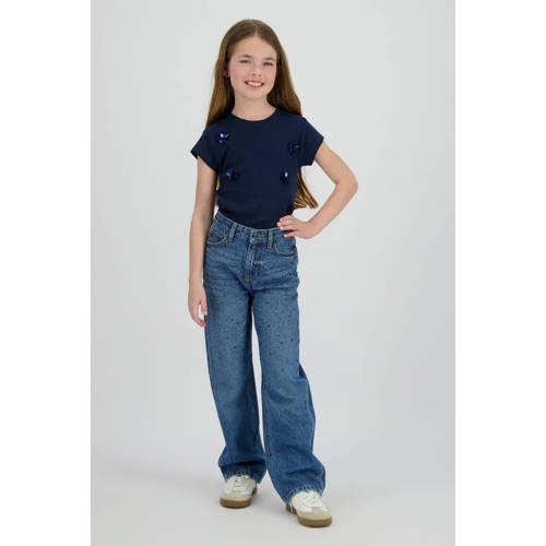 Vingino wide leg jeans wide leg jeans medium blue denim Blauw All over print - maat 146 afbeelding