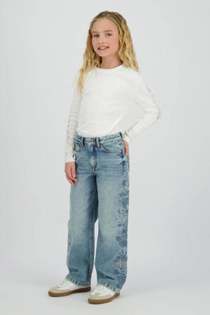 gebloemde wide leg jeans wide leg jeans medium blue denim