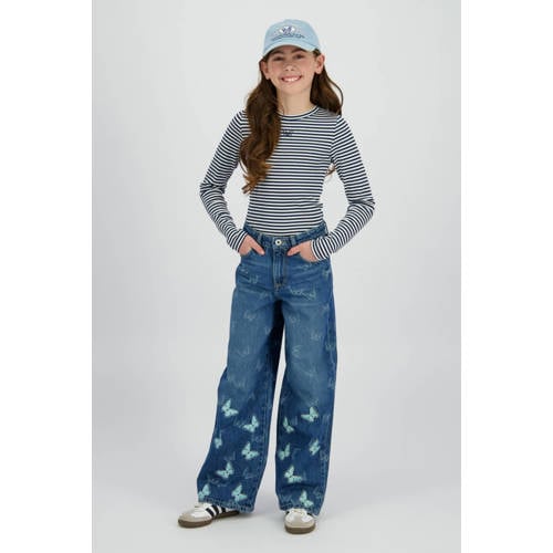 Vingino gestreepte longsleeve donkerblauw Meisjes Modal Ronde hals Streep - maat 176 afbeelding
