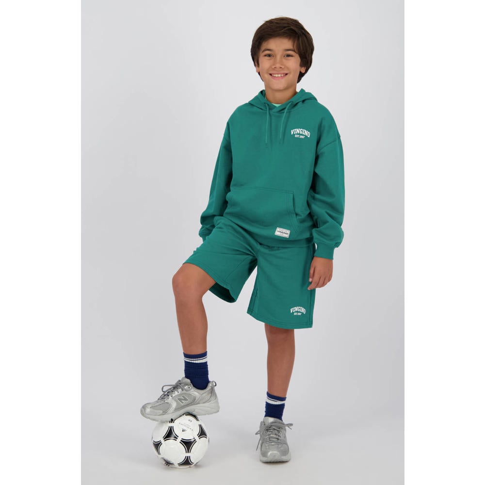 Groene jongens Vingino hoodie van sweat materiaal met printopdruk, lange mouwen en capuchon