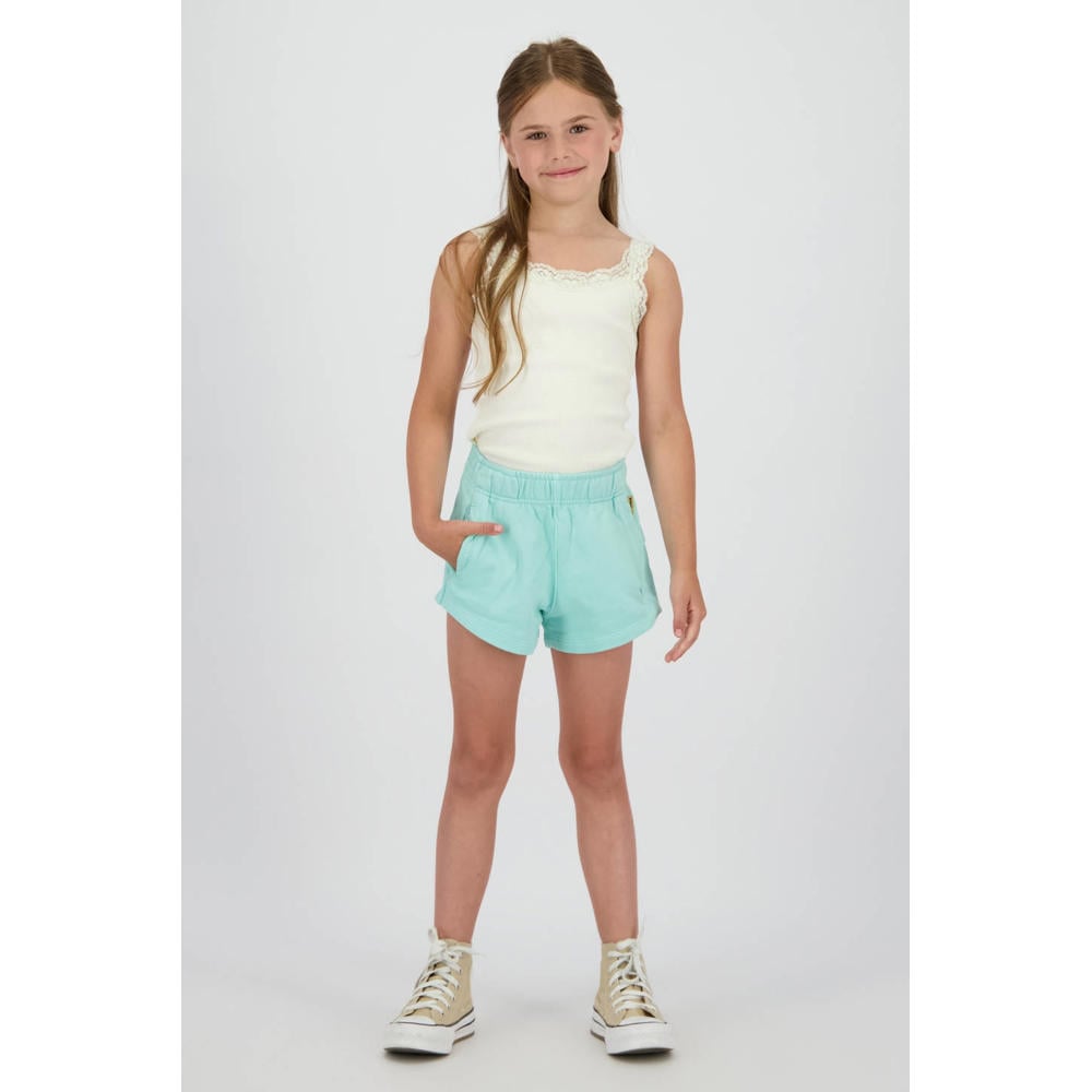 Lichtblauwe meisjes Vingino loose sweatshort van katoen met high waist, elastische tailleband en effen