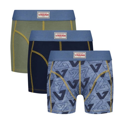 Vingino boxershort - set van 3 donkerblauw/blauw/olijfgroen Jongens Stretchkatoen - maat 158/164 afbeelding