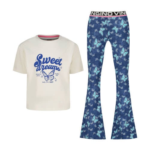 Vingino pyjama blauw/wit Meisjes Stretchkatoen Ronde hals All over print