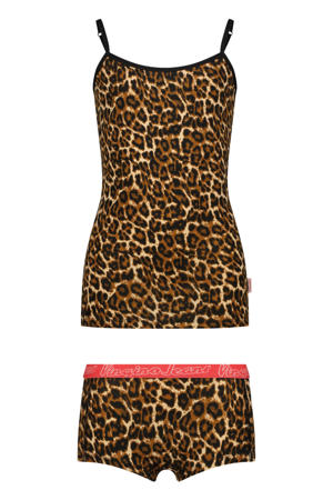 singlet + short met panterprint bruin