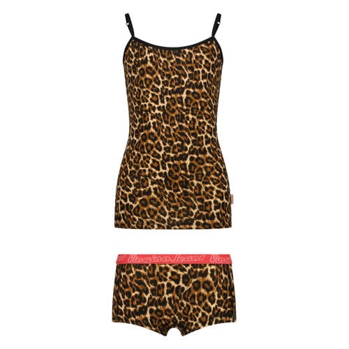 Vingino singlet + short met panterprint bruin Top + short Meisjes Stretchkatoen Ronde hals - maat 134/140 afbeelding