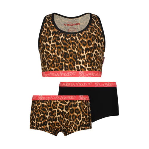 Vingino bh top + 2 shorts bruin/oranje Top + short Meisjes Stretchkatoen - maat 110/116 afbeelding