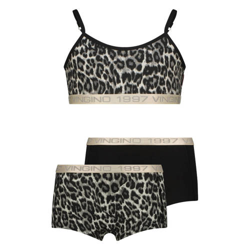 Vingino Top + short Zwart Meisjes Katoen Ronde hals Panterprint - maat 170/176 afbeelding
