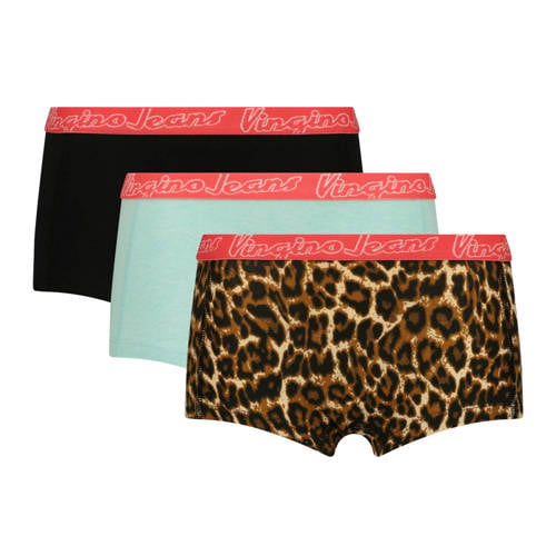 Vingino short - set van 3 bruin/multicolor Slip Meisjes Stretchkatoen Panterprint - maat 110/116 afbeelding