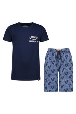 shortama met all over print donkerblauw/blauw