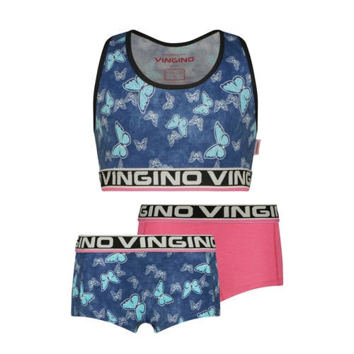 Vingino bh top + 2 shorts blauw/roze Top + short Meisjes Katoen Ronde hals - maat 146/152 afbeelding