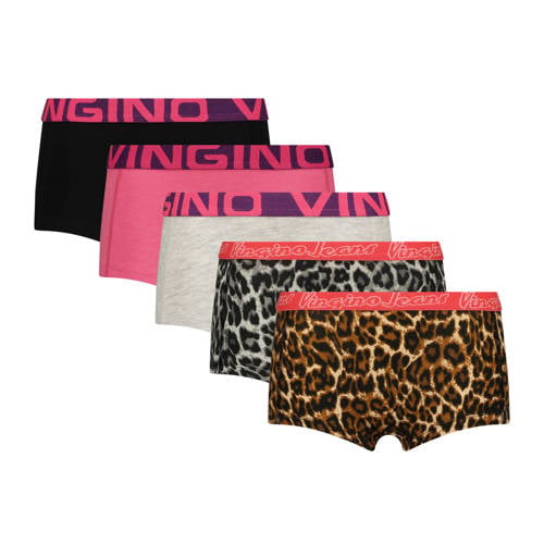 Vingino short - set van 5 bruin/multicolor Slip Meisjes Stretchkatoen Panterprint - maat 110/116 afbeelding