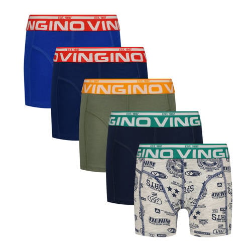 Vingino boxershort - set van 5 blauw/multicolor Jongens Stretchkatoen Meerkleurig - maat 122/128 afbeelding