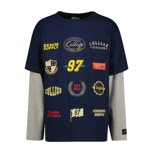 Vingino longsleeve donkerblauw Jongens Katoen Ronde hals Printopdruk - maat 164 afbeelding