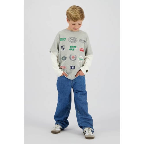 Vingino longsleeve grijs melange Jongens Katoen Ronde hals Printopdruk - maat 116 afbeelding