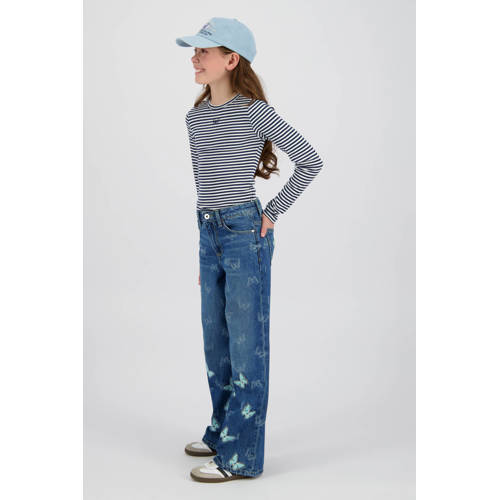 Vingino high waist wide leg jeans medium blue denim Blauw All over print