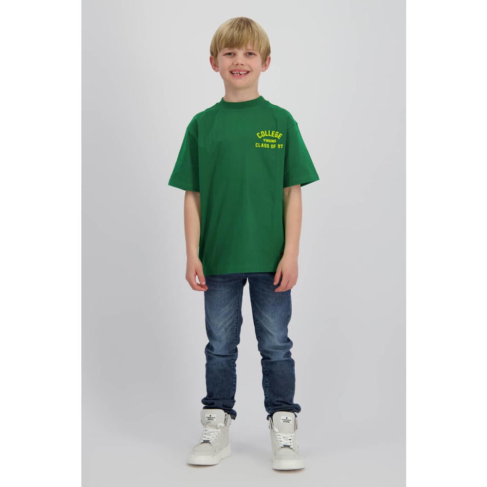 Groene jongens Vingino T-shirt van katoen met printopdruk, korte mouwen en ronde hals