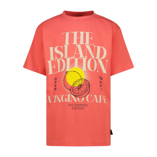 Vingino T-shirt koraalrood Jongens Katoen Ronde hals Printopdruk - maat 140 afbeelding