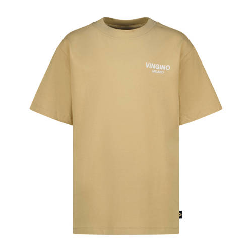 Vingino T-shirt beige Jongens Katoen Ronde hals Logo - maat 164 afbeelding