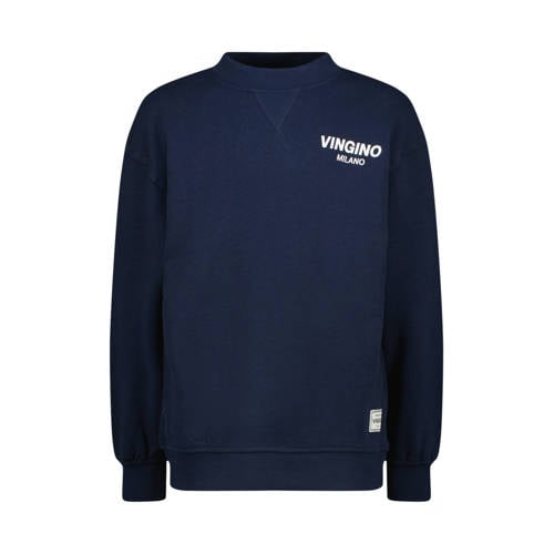 Vingino sweater donkerblauw Jongens Katoen Ronde hals Logo