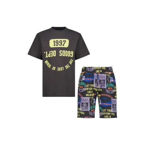 Vingino shortama donkergrijs Jongens Stretchkatoen Ronde hals All over print