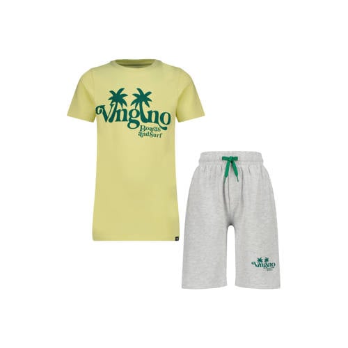 Vingino shortama geel/grijs melange Jongens Stretchkatoen Ronde hals Printopdruk