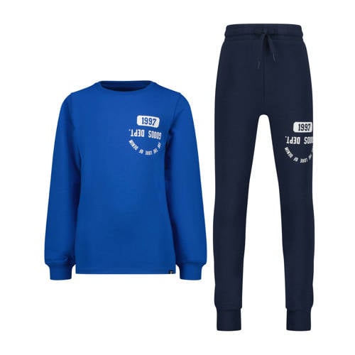 Vingino pyjama met tekst hardblauw/donkerblauw Jongens Katoen Ronde hals