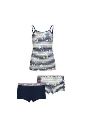 singlet + 2 shorts blauw/wit