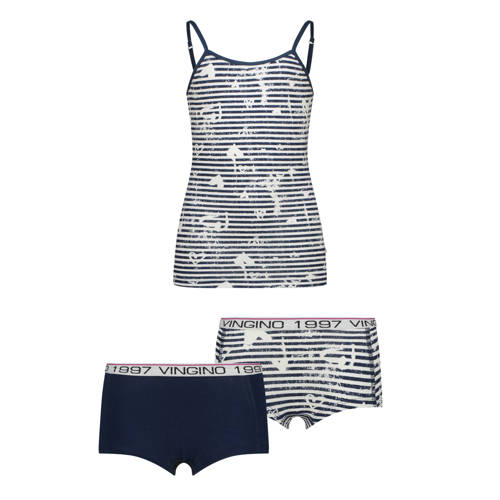 Vingino bh top + 2 shorts blauw/wit Top + short Meisjes Stretchkatoen Ronde hals - maat 134/140 afbeelding