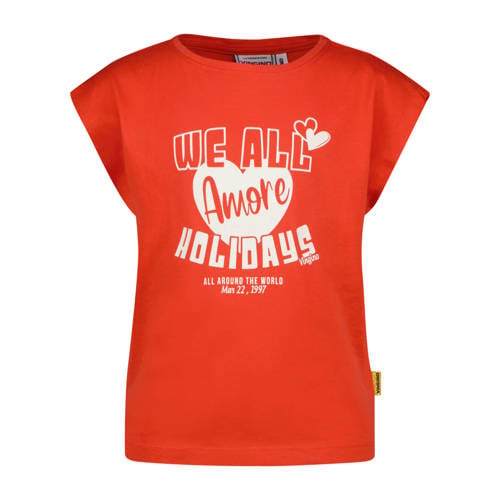 Vingino T-shirt rood Meisjes Katoen Ronde hals Printopdruk - maat 128 afbeelding