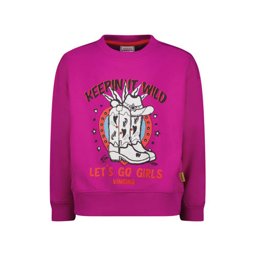 Vingino sweater paars Meisjes Stretchkatoen Ronde hals Printopdruk - maat 128 afbeelding