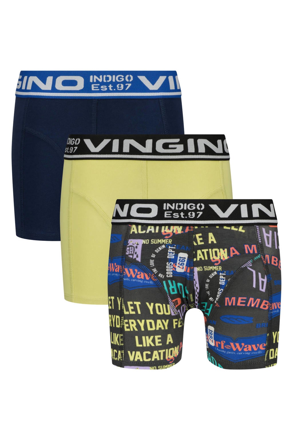 Vingino boxershort - donkerblauw/geel (set van 3)