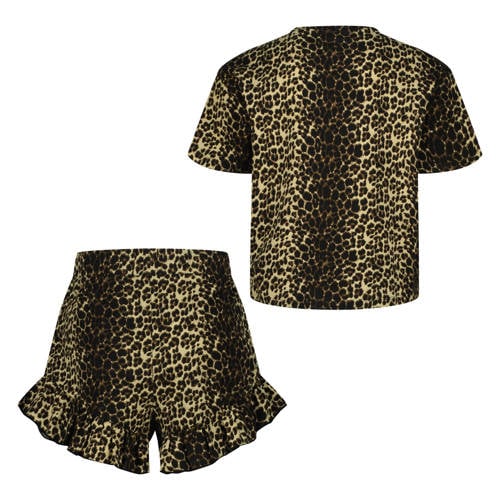 Vingino shortama bruin Meisjes Stretchkatoen Ronde hals Dierenprint