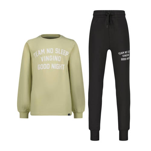 Vingino pyjama met tekst groenbruin/donkerbruin Jongens Katoen Ronde hals