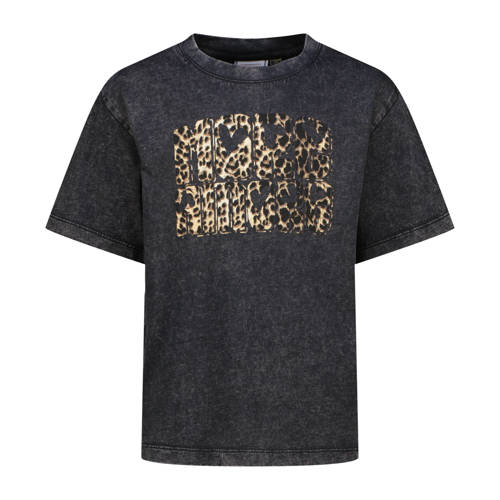 Vingino T-shirt zwart Meisjes Katoen Ronde hals Printopdruk - maat 128 afbeelding