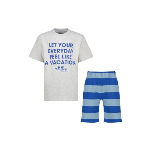 Vingino shortama lichtgrijs melange Jongens Stretchkatoen Ronde hals Streep